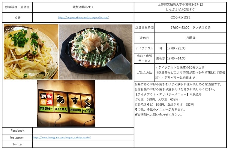 箕輪 テイクアウト 鉄板酒場あすく