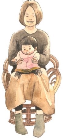 子どもを膝に乗せるお母さんのイラスト